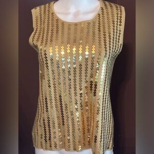 Victoria Jones Gold Sequin Sleeveless Sweater, Size M (124)‎